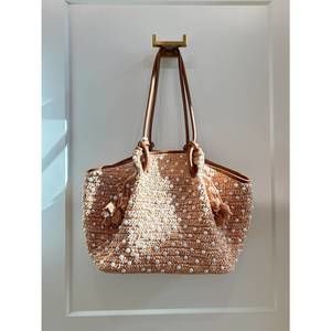 NEW BTB LOS ANGELES pearl woven tote in sand / pearl